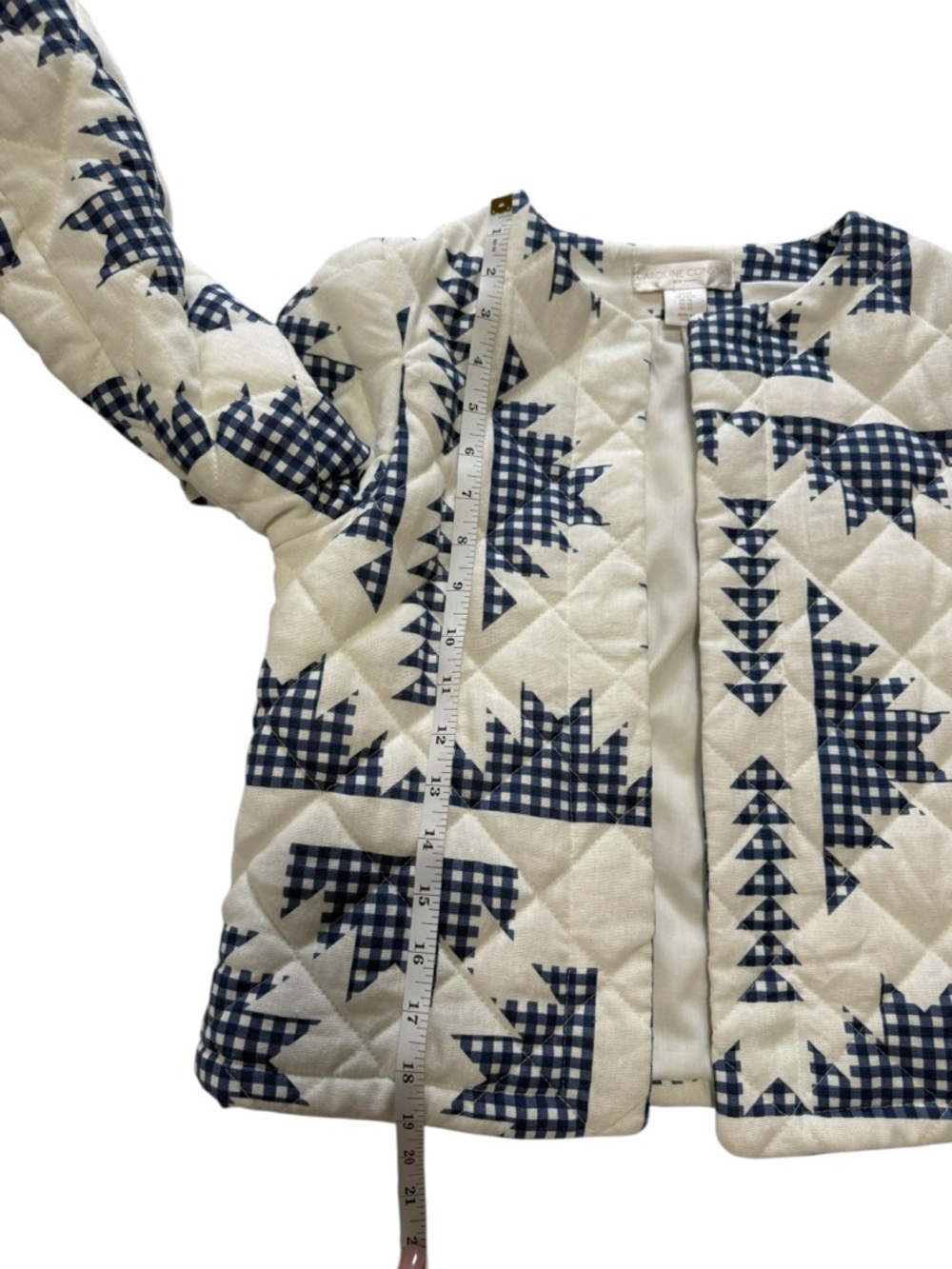 Caroline Constas Quilted Linen Blend Jacket/ Blazer with Navy Print size XS - Picture 6 of 7